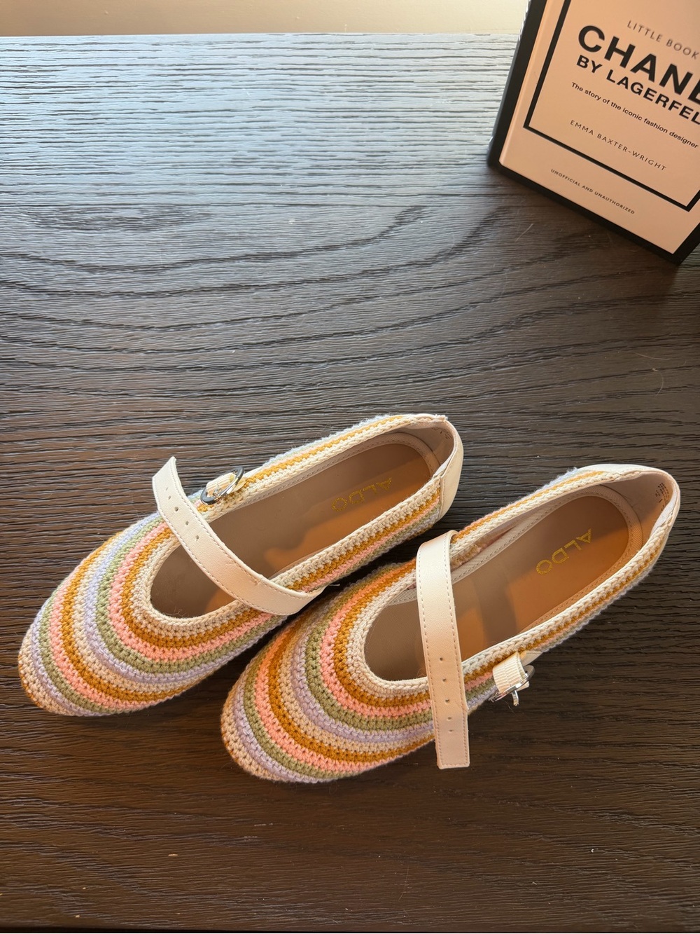 ALDO Crochet Mary Jane Flats in Pink, Cream, Yellow & Green